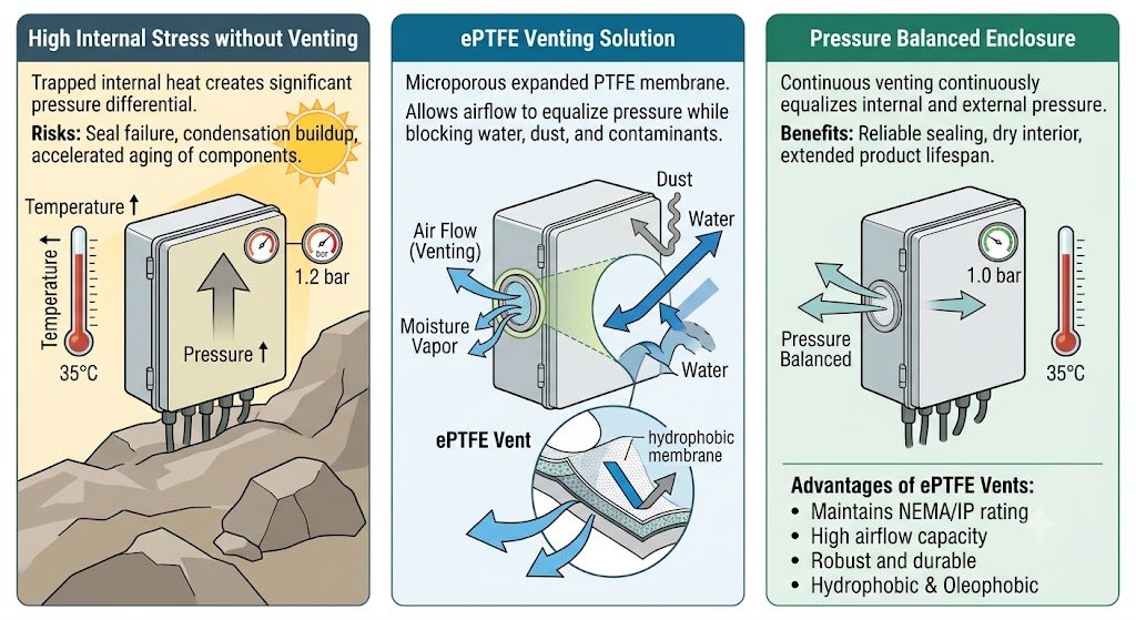 what-is-a-pressure-equalization-vent Pressure equalization vent using ePTFE membrane technology